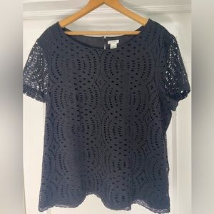 Jcrew SS black lace top Size 16